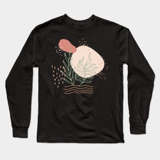 Abstract shapes dots lines and tropical plants leaves digital design illustration Long Sleeve T-Shirt